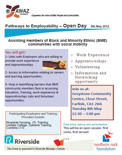 AWAZ Pathways to employability Open Day Poster